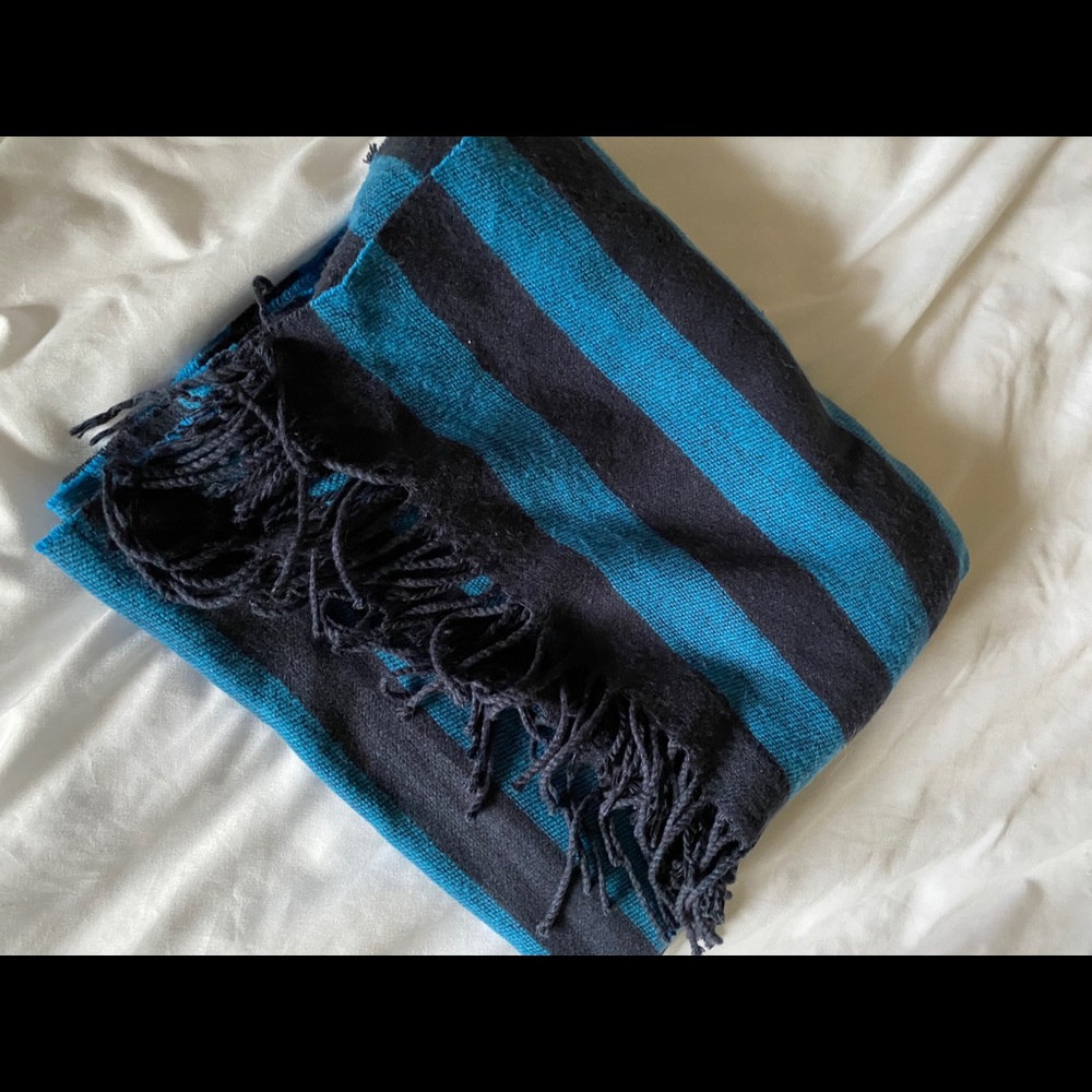 Warm blue striped scarf cashmere-like